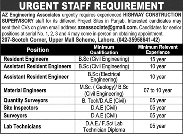 AZ Engineering Associates Lahore Jobs 2021 December 2022 Engineers & Others Latest