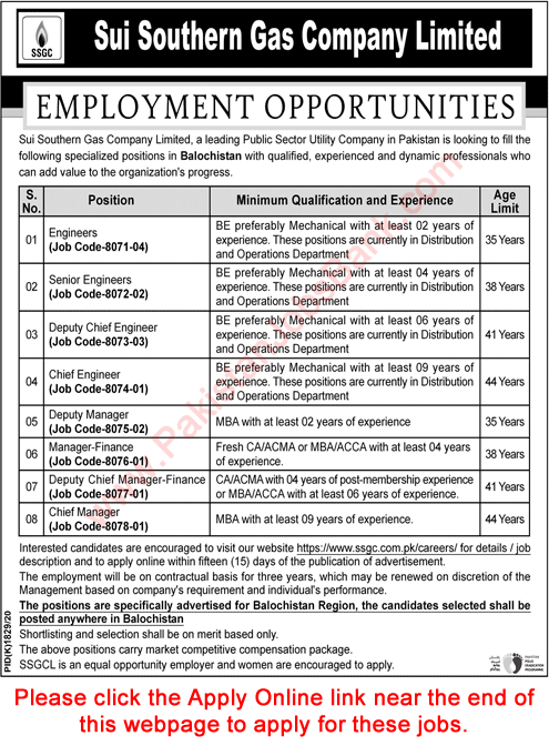 SSGC Balochistan Jobs 2022 January Apply Online Engineers & Managers Sui Southern Gas Company Limited Latest