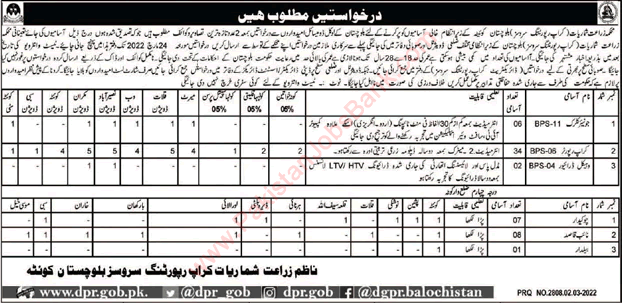 Agriculture Department Balochistan Jobs March 2022 Crop Reporters, Naib Qasid & Others Latest