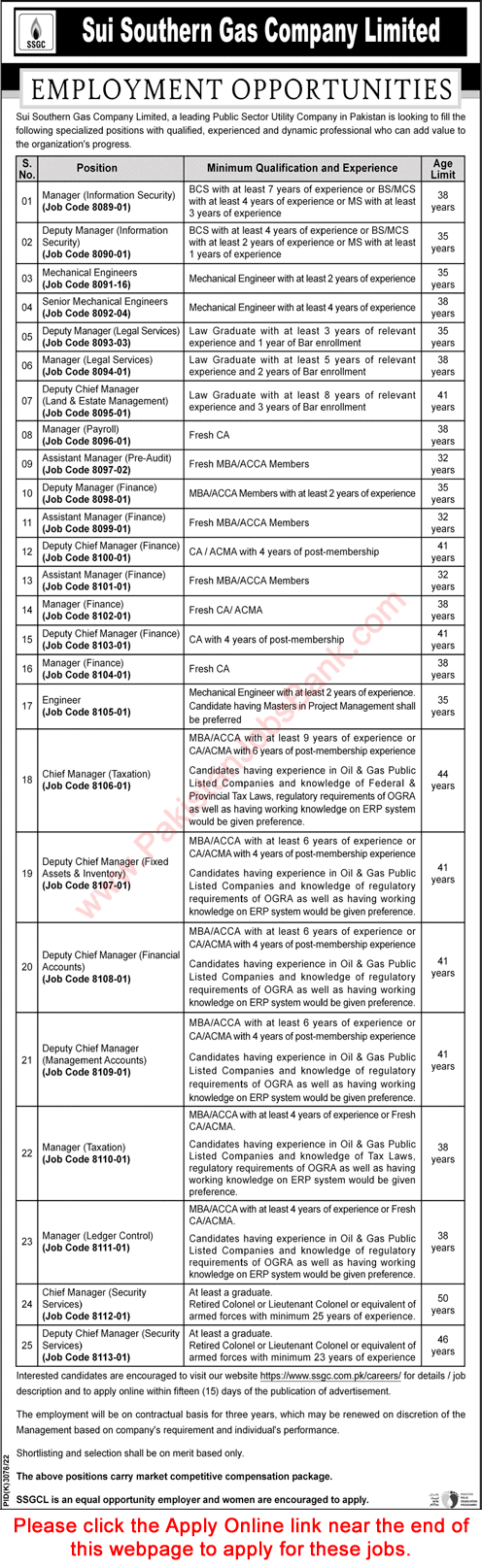 SSGC Jobs April 2022 Apply Online Managers & Engineers Sui Southern Gas Company Limited Latest