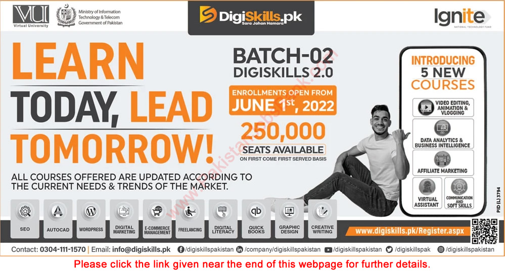 Digiskills Pakistan Free Online Courses May 2022 June Online Apply Ignite MoITT Latest