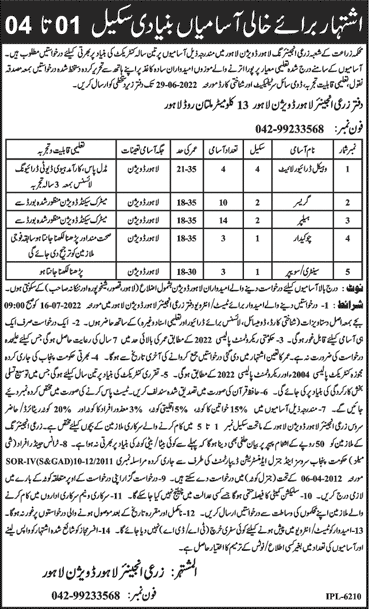 Irrigation Department Lahore Jobs June 2022 Helpers & Others Latest