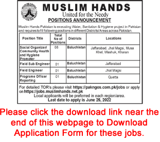 Muslim Hands Balochistan Jobs 2022 June Application Form Social Organizer & Others Latest
