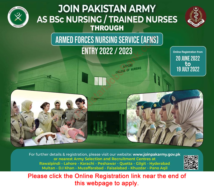 Join Pakistan Army as AFNS 2022 June Online Registration Armed Forces Nursing Service Admissions Latest