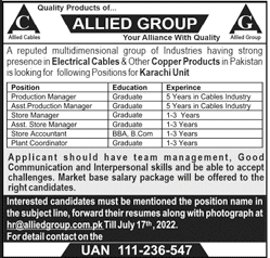 Allied Group Karachi Jobs 2022 June Store Manager, Accountant & Others Latest