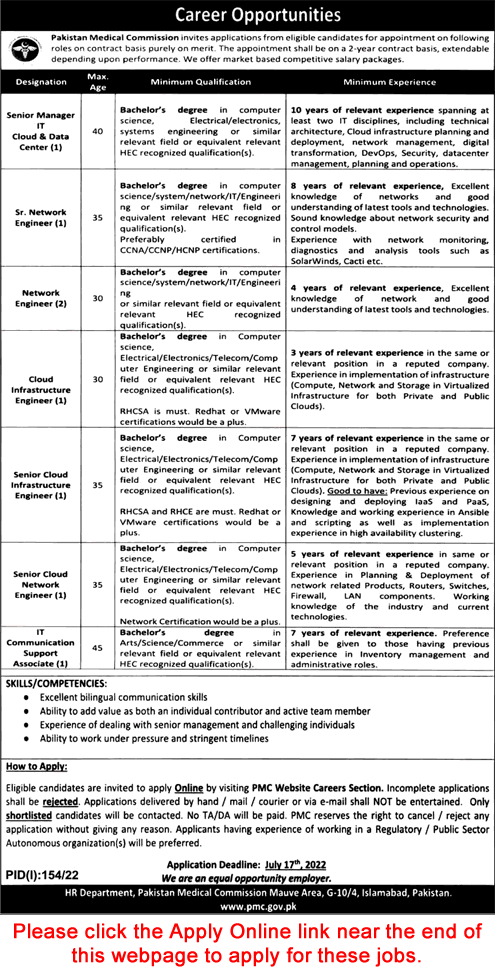 Pakistan Medical Commission Islamabad Jobs 2022 July Apply Online Network Engineer & Others PMC Latest