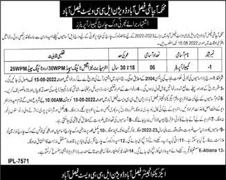 Computer Operator Jobs in Irrigation Department Faisalabad 2022 July / August Latest