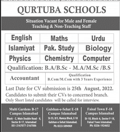 Qurtuba Schools Islamabad Jobs August 2022 Teachers & Accountant Latest