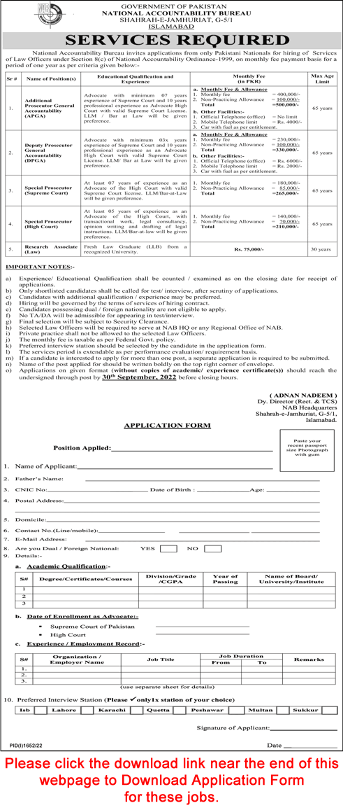 NAB Jobs September 2022 Application Form National Accountability Bureau Prosecutors & Others Latest