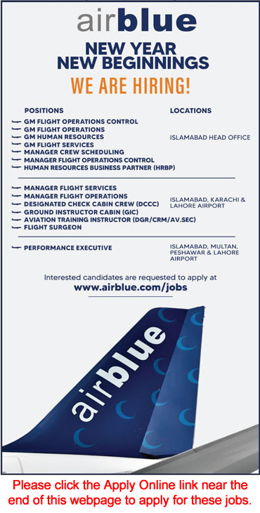 Air Blue Jobs 2023 Apply Online Performance Executives, Training Instructors & Others Latest
