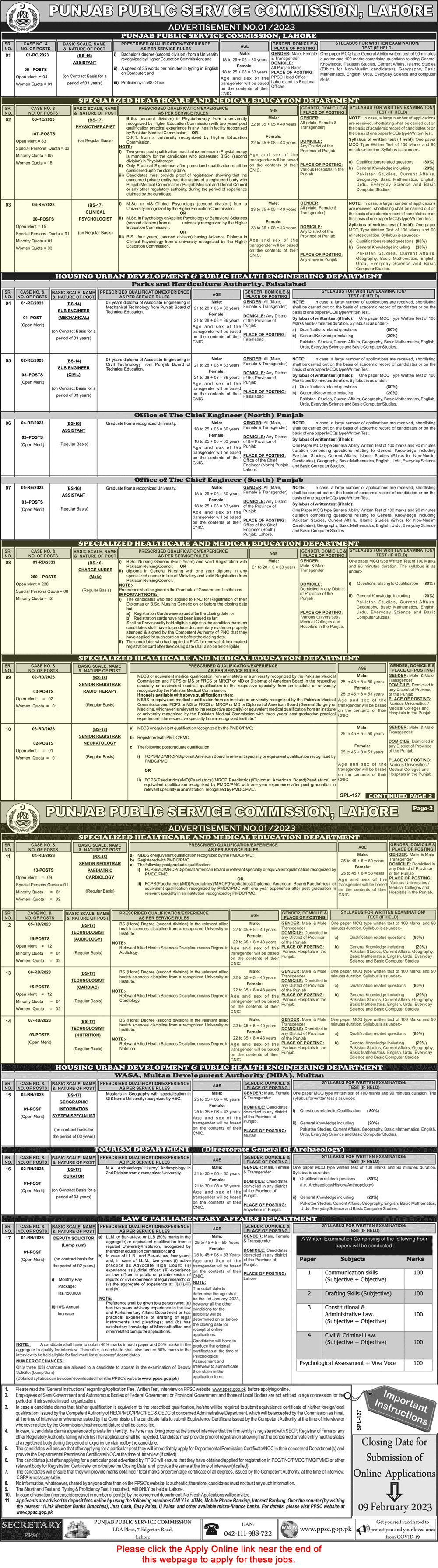 Specialized Healthcare and Medical Education Department Punjab Jobs 2023 PPSC Apply Online Charge Nurse & Others Latest