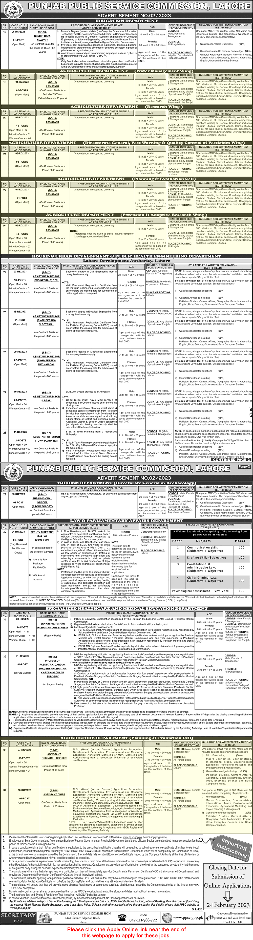 Agriculture Department Punjab Jobs February 2023 PPSC Apply Online Assistants & Others Latest