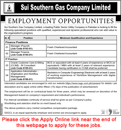SSGC Jobs March 2023 Apply Online Sui Southern Gas Company Limited Latest