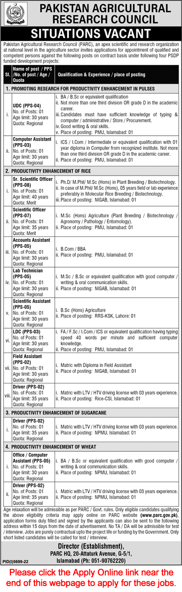 PARC Jobs 2023 March Apply Online Pakistan Agricultural Research Council Latest