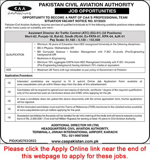 Assistant Director Jobs in Pakistan Civil Aviation Authority 2023 March Apply Online Air Traffic Control Latest