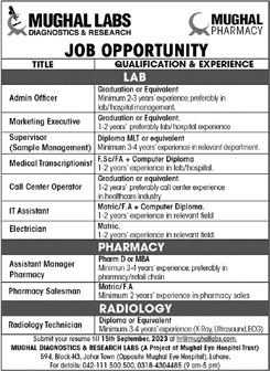 Mughal Labs Lahore Jobs 2023 August Marketing Executive, IT Assistant & Others Latest