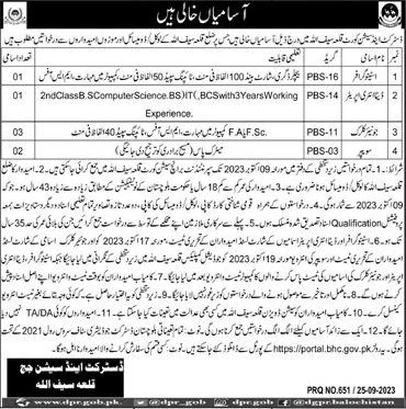 District and Session Court Qilla Saifullah Jobs 2023 September Clerks & Others Latest