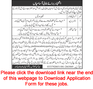 Pashto Academy Balochistan Quetta Jobs 2023 October Application Form Librarian & Admin Officer Latest