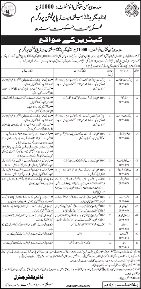 Health Department Sindh Jobs December 2023 Human Capital Investment 1000 Disease Integrated Health and Population Program Latest