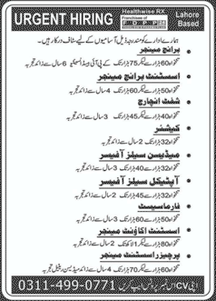 Healthwise RX Pharmacy Lahore Jobs December 2023 / 2024 Latest