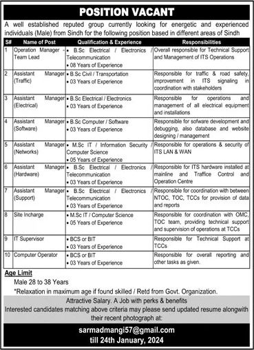 IT & Engineering Jobs in Sindh 2024 Latest for Intelligent Transportation System (ITS) Project