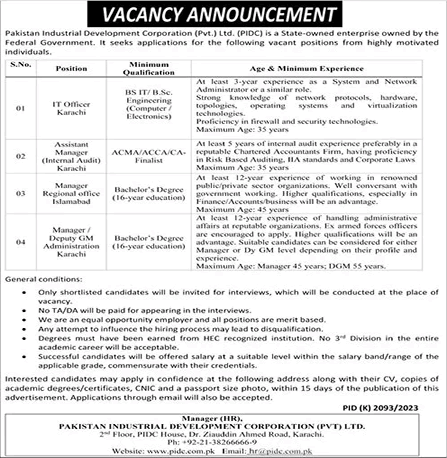 PIDC Jobs 2024 Pakistan Industrial Development Corporation Latest