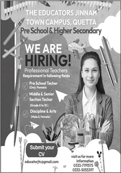Teaching Jobs in The Educators Jinnah Town Campus Quetta 2024 February Latest