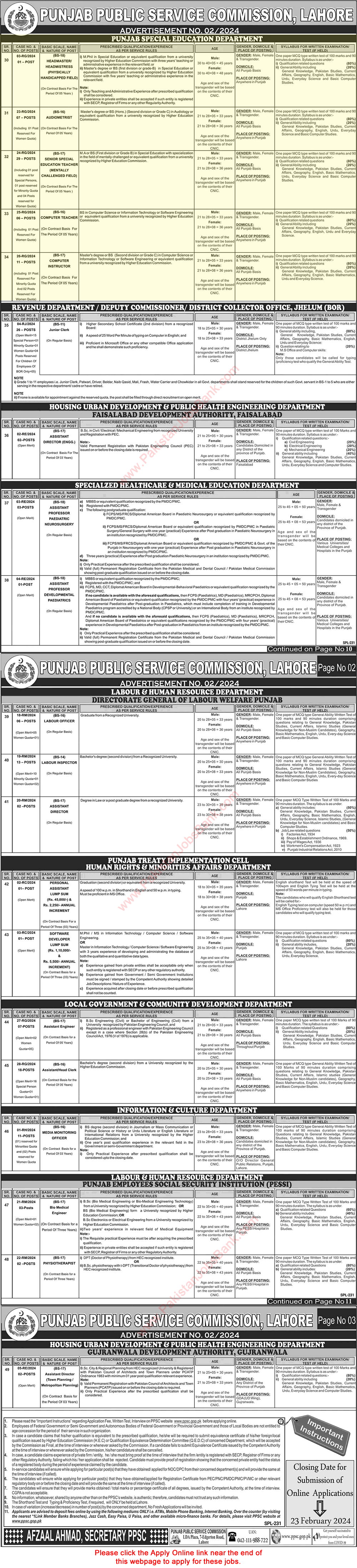 Punjab Special Education Department Jobs 2024 January Apply Online PPSC Special Education Teachers & Others Latest