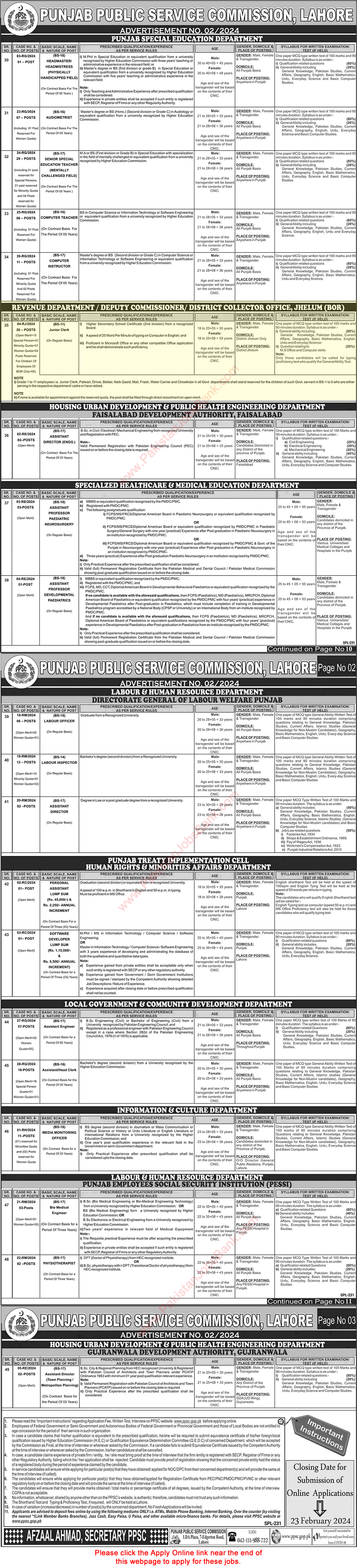 Clerk Jobs in Revenue Department Jhelum 2024 February PPSC Apply Online Deputy Commissioner District Collector Office BOR Latest