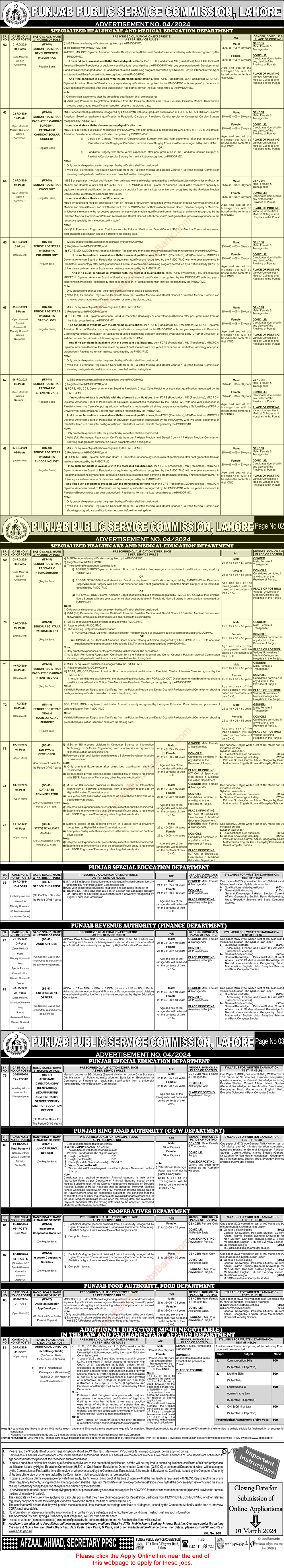 Specialized Healthcare and Medical Education Department Punjab Jobs February 2024 PPSC Apply Online Latest
