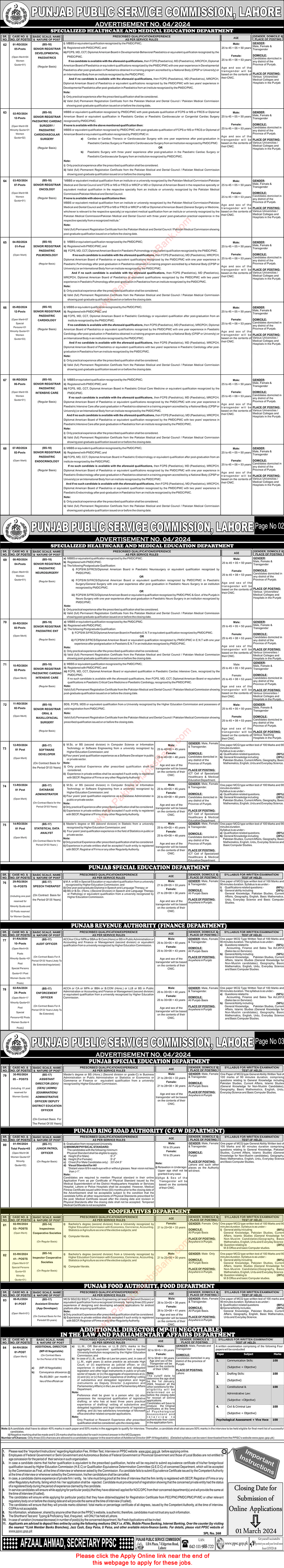 Inspector Jobs in Cooperatives Department Punjab 2024 February Online Apply PPSC Latest