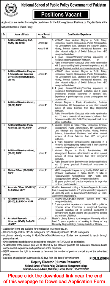 National School of Public Policy Lahore / Karachi Jobs 2024 April Application Form NSPP Latest
