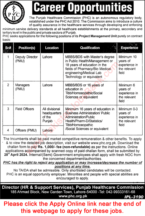 Punjab Healthcare Commission Jobs April 2024 Apply Online Field Officers & Others PHC Latest