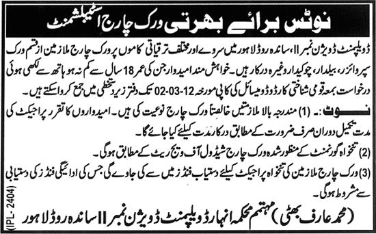 Canals Department Division No. II, Lahore Jobs Opportunity