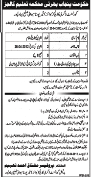 Government of the Punjab, Education Colleges Department Jobs