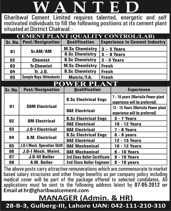 Gharibwal Cement Limited Jobs