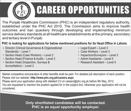 Director/ Head level Jobs at Punjab Healthcare Commission PHC (Govt. job)
