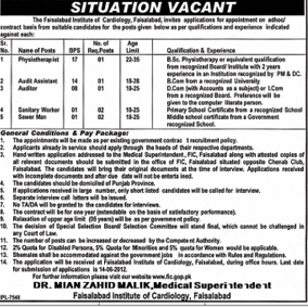 Staff Required at Faisalabad Institute of Cardiology