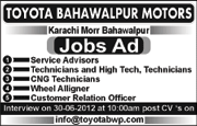 Technical Staff and Customer Relation Officer Jobs at TOYOTA Motors