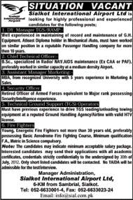 Sialkot International Airport Ltd. Requires Management Staff and TGS Support Operator