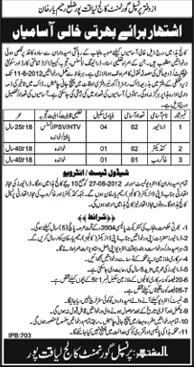 Transport Staff and Khakrob Required at Government College Liaqatpur (Government Job)