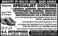 Resident Doctors, Specialists and Consultants Required for Ministry of Health Saudi Arabia