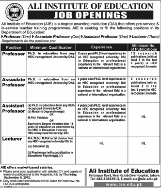 Ali Institute fo Education (AIE) Requires Teaching Faculty