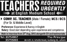 Teachers Required at English Medium School