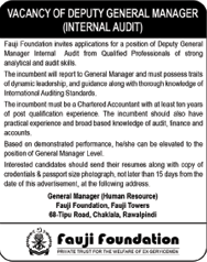 Fauji Foundation Requires Deputy General Manager Internal Audit