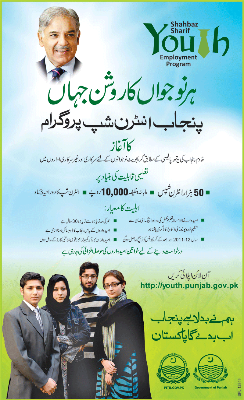 Punjab Internship Program (Government Job) (Shahbaz Sharif Youth Employment Program)