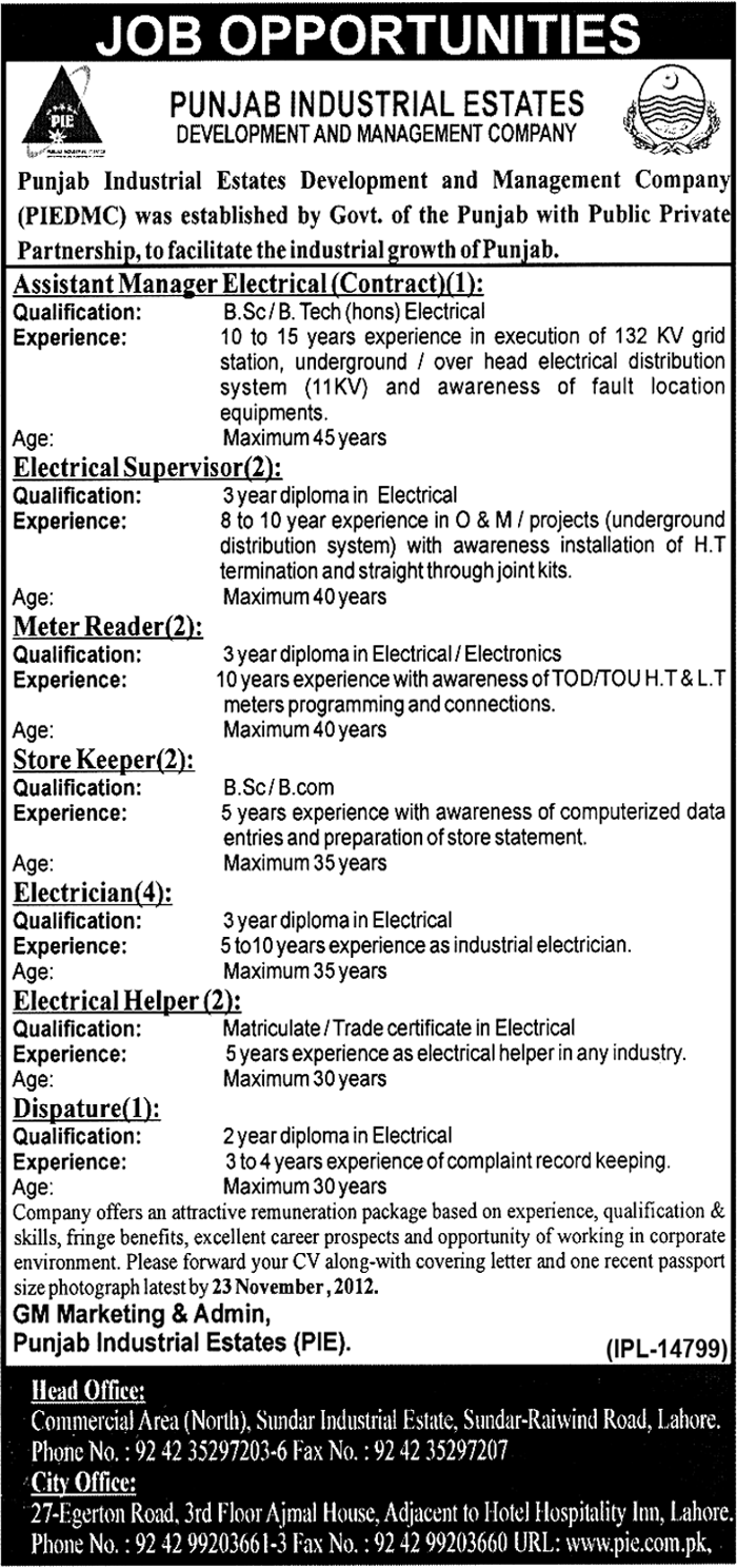 Punjab Industrial Estates Development and Management Company (PIEDMC) Jobs