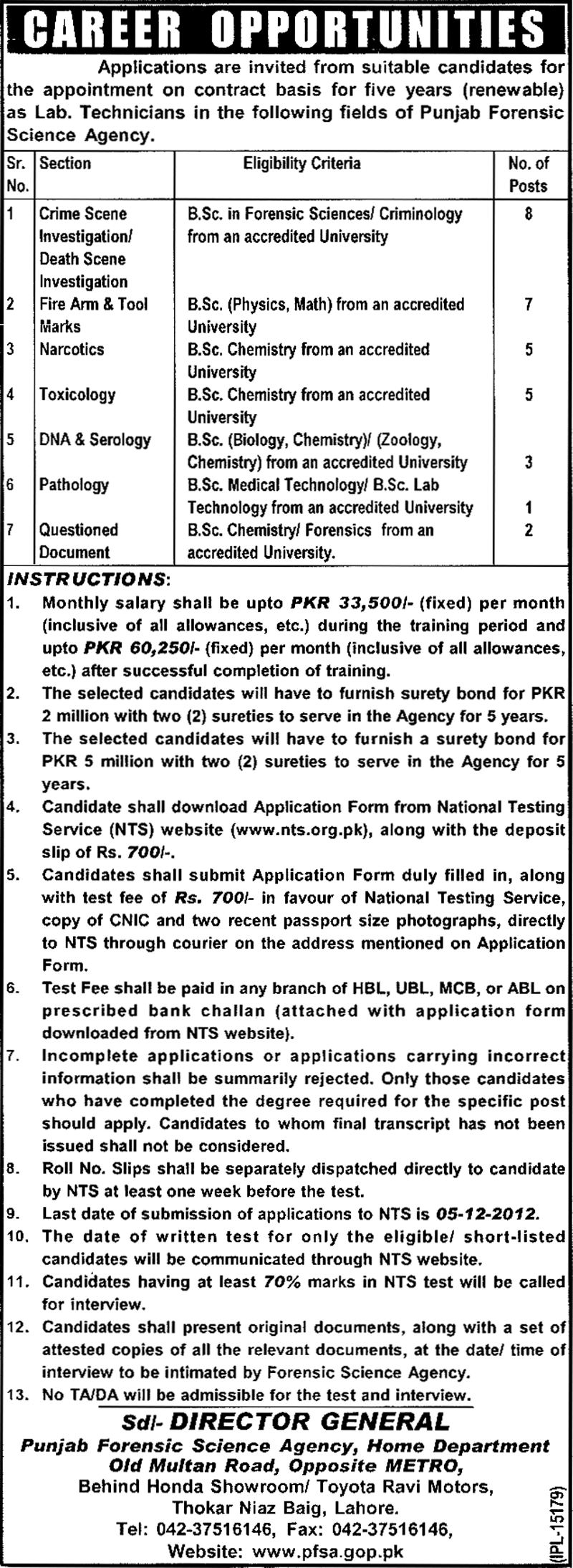 Punjab Forensic Science Agency (PFSA) Jobs for Lab Technicians
