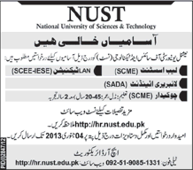 Latest Vacancies in NUST Islamabad December 2012 for Junior Staff