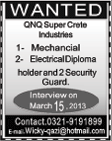 Mechanical & Electrical Engineers & Security Guards Jobs at QNQ Super Crete Industries